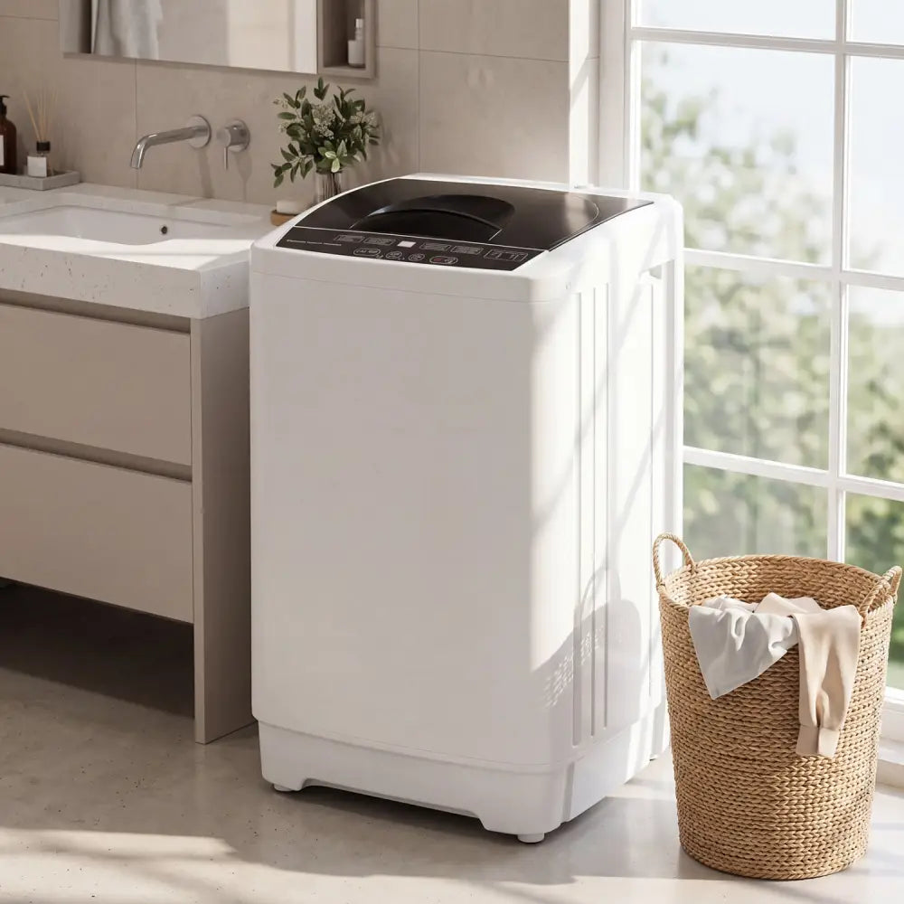 9.93 lbs Full Automatic Washing Machine with 8 Preset Programs-White - White - Washing Machines