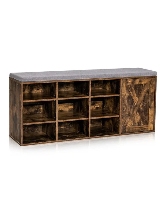 9-cube Adjustable Storage Shoe Bench with Padded Cushion-Rustic Brown - Rustic Brown - Shoe Racks & Storage Benches