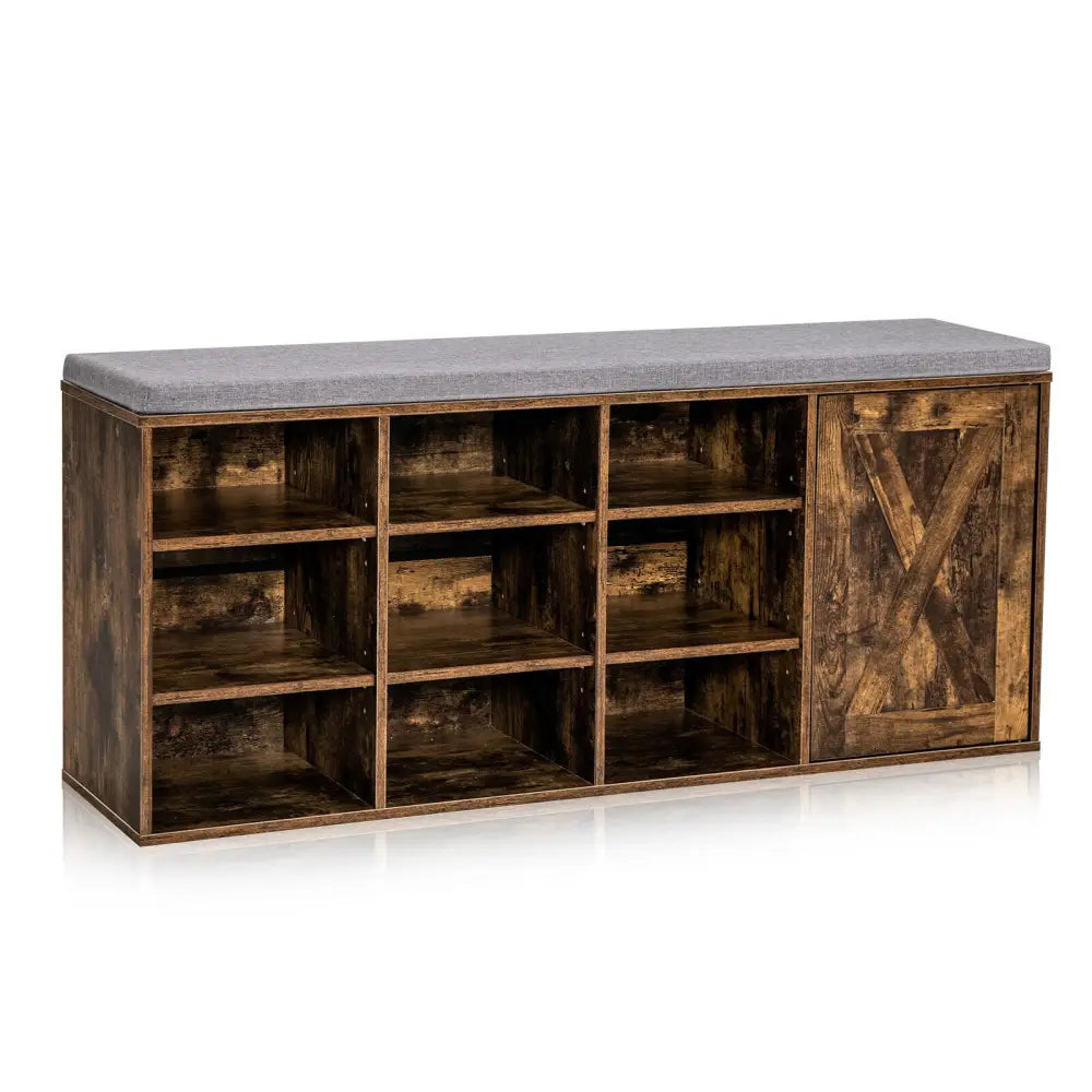 9-cube Adjustable Storage Shoe Bench with Padded Cushion-Rustic Brown - Rustic Brown - Shoe Racks & Storage Benches