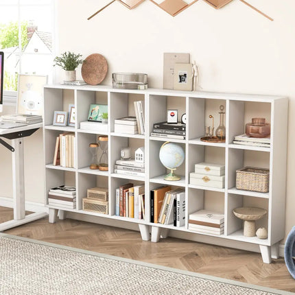 9-Cube Bookcase with 6 Removable Shelves and Raised Support Feet-White - White - Bookcases