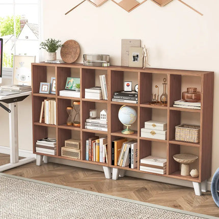 9-Cube Bookcase with 6 Removable Shelves and Raised Support Feet-Brown - Brown - Bookcases