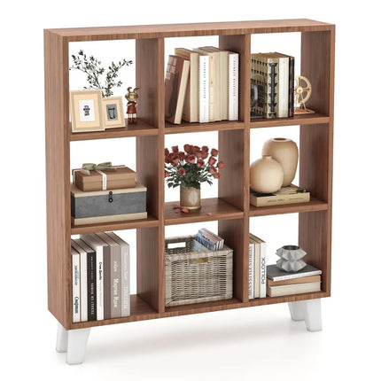 9-Cube Bookcase with 6 Removable Shelves and Raised Support Feet-Brown - Brown - Bookcases