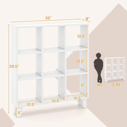 9-Cube Bookcase with 6 Removable Shelves and Raised Support Feet-White - White - Bookcases