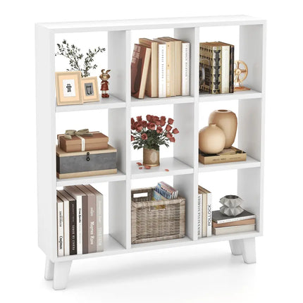 9-Cube Bookcase with 6 Removable Shelves and Raised Support Feet-White - White - Bookcases