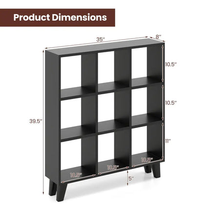 9-Cube Bookcase with 6 Removable Shelves and Raised Support Feet-Black - Black - Bookcases