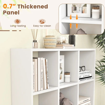 9-Cube Bookcase with 6 Removable Shelves and Raised Support Feet-White - White - Bookcases