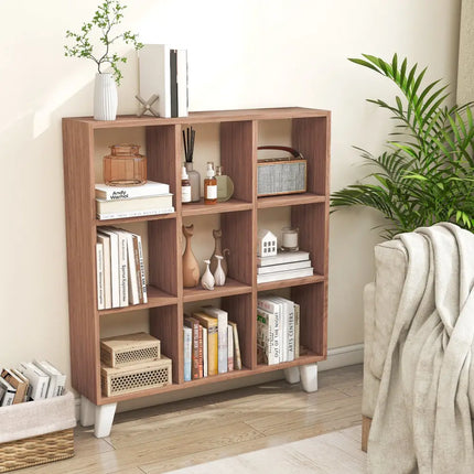 9-Cube Bookcase with 6 Removable Shelves and Raised Support Feet-Brown - Brown - Bookcases