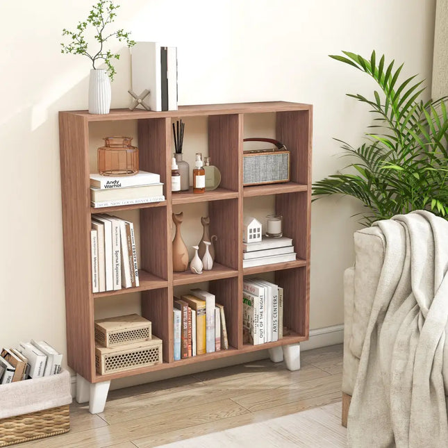 9-Cube Bookcase with 6 Removable Shelves and Raised Support Feet-Brown - Brown - Bookcases