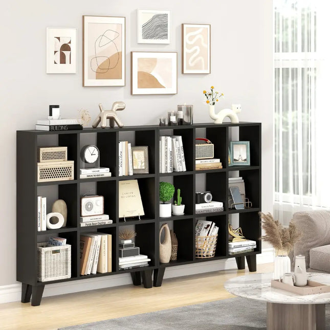 9-Cube Bookcase with 6 Removable Shelves and Raised Support Feet-Black - Black - Bookcases