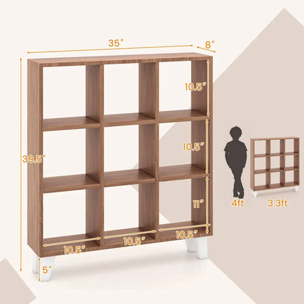 9-Cube Bookcase with 6 Removable Shelves and Raised Support Feet-Brown - Brown - Bookcases