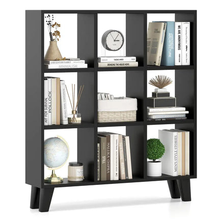 9-Cube Bookcase with 6 Removable Shelves and Raised Support Feet-Black - Black - Bookcases