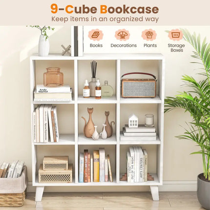 9-Cube Bookcase with 6 Removable Shelves and Raised Support Feet-White - White - Bookcases