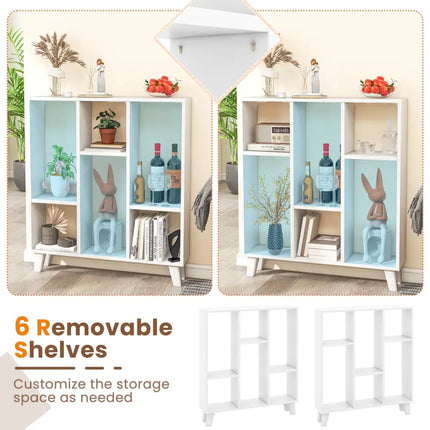 9-Cube Bookcase with 6 Removable Shelves and Raised Support Feet-White - White - Bookcases