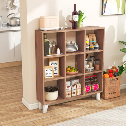 9-Cube Bookcase with 6 Removable Shelves and Raised Support Feet-Brown - Brown - Bookcases