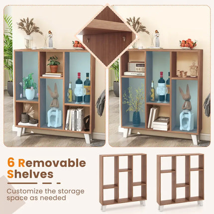 9-Cube Bookcase with 6 Removable Shelves and Raised Support Feet-Brown - Brown - Bookcases