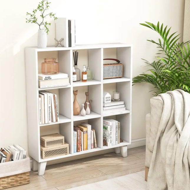 9-Cube Bookcase with 6 Removable Shelves and Raised Support Feet-White - White - Bookcases