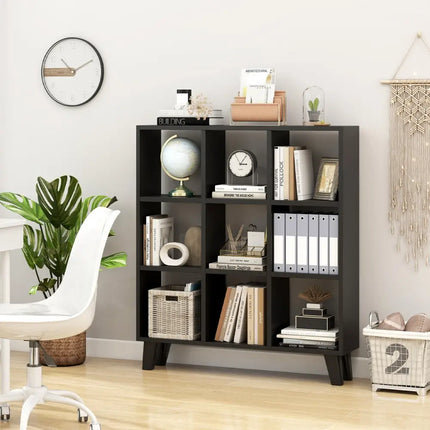 9-Cube Bookcase with 6 Removable Shelves and Raised Support Feet-Black - Black - Bookcases