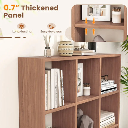 9-Cube Bookcase with 6 Removable Shelves and Raised Support Feet-Brown - Brown - Bookcases