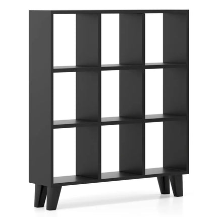 9-Cube Bookcase with 6 Removable Shelves and Raised Support Feet-Black - Black - Bookcases