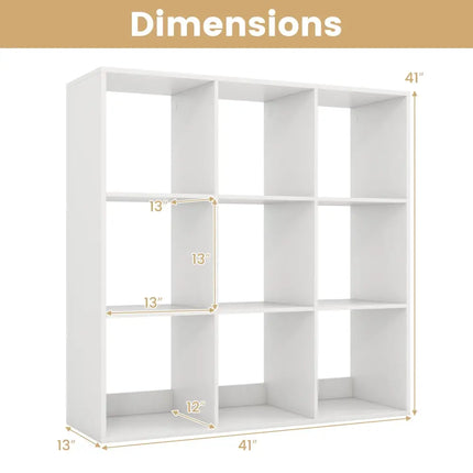 9 Cube Bookshelf with Back Guardrail for Living Room Bedroom-White - White - Bookcases