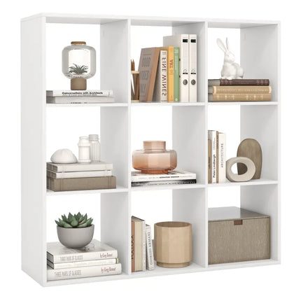 9 Cube Bookshelf with Back Guardrail for Living Room Bedroom-White - White - Bookcases