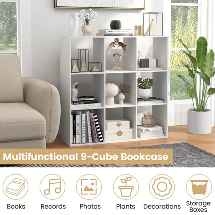 9 Cube Bookshelf with Back Guardrail for Living Room Bedroom-White - White - Bookcases