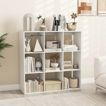 9 Cube Bookshelf with Back Guardrail for Living Room Bedroom-White - White - Bookcases