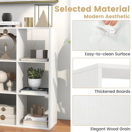 9 Cube Bookshelf with Back Guardrail for Living Room Bedroom-White - White - Bookcases