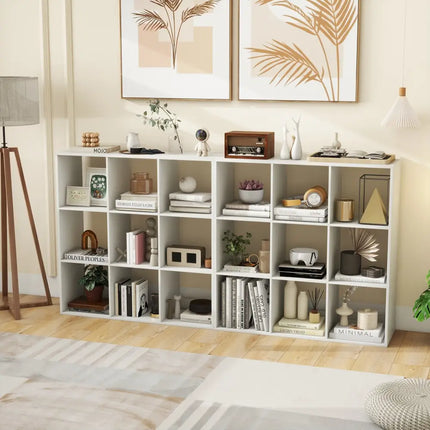 9 Cube Bookshelf with Back Guardrail for Living Room Bedroom-White - White - Bookcases