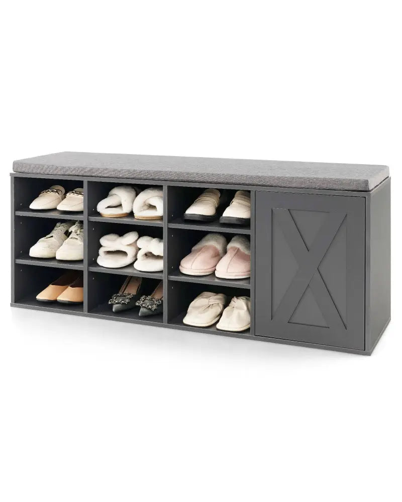 9-cube Shoe Bench with Adjustable Shelves and Removable Padded Cushion-Gray - Gray - Shoe Racks & Storage Benches
