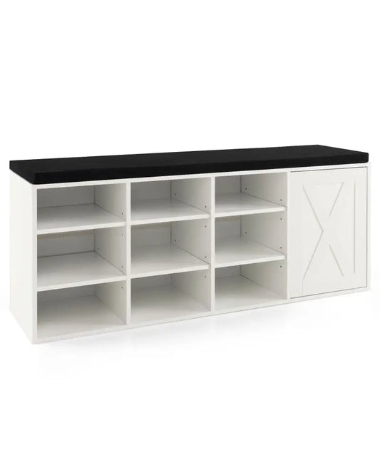 9-cube Shoe Bench with Adjustable Shelves and Removable Padded Cushion-White - White - Shoe Racks & Storage Benches