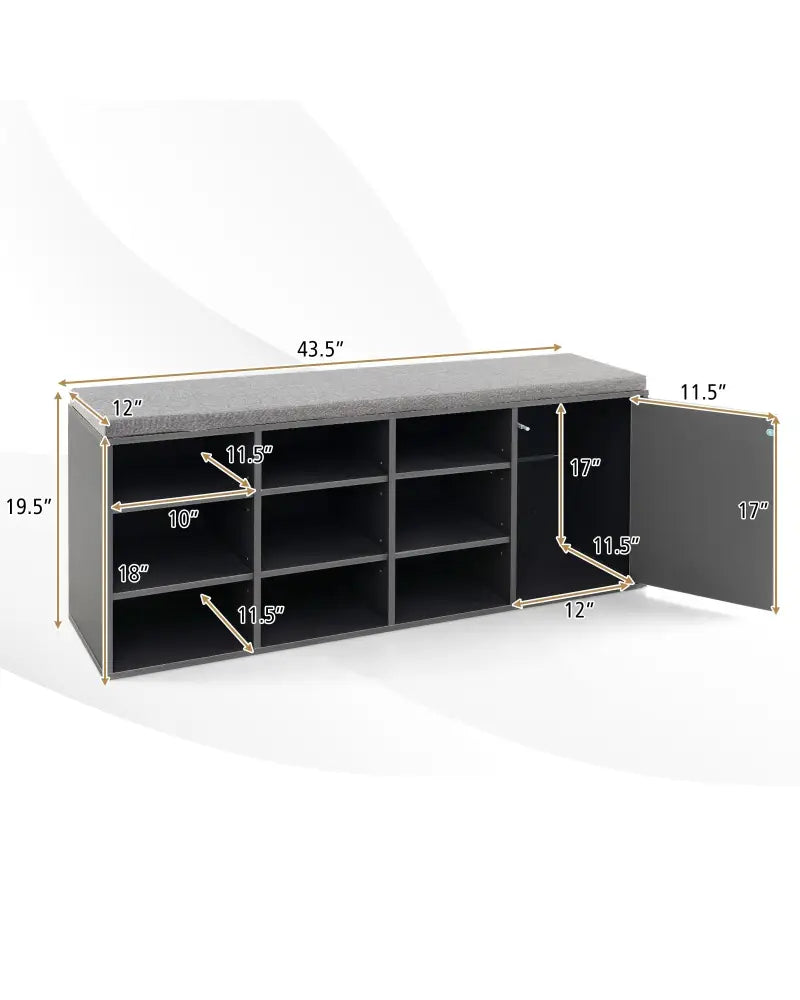9-cube Shoe Bench with Adjustable Shelves and Removable Padded Cushion-Gray - Gray - Shoe Racks & Storage Benches