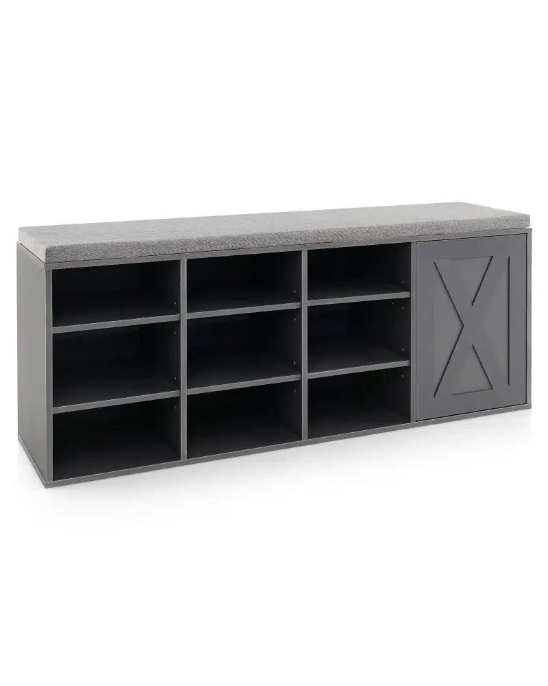 9-cube Shoe Bench with Adjustable Shelves and Removable Padded Cushion-Gray - Gray - Shoe Racks & Storage Benches