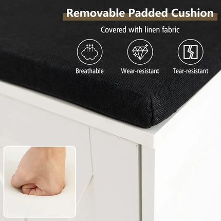 9-cube Shoe Bench with Adjustable Shelves and Removable Padded Cushion-White - White - Shoe Racks & Storage Benches