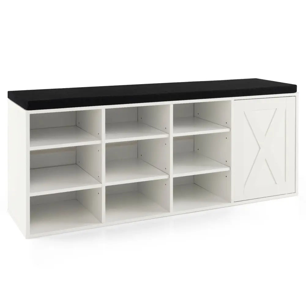 9-cube Shoe Bench with Adjustable Shelves and Removable Padded Cushion-White - White - Shoe Racks & Storage Benches