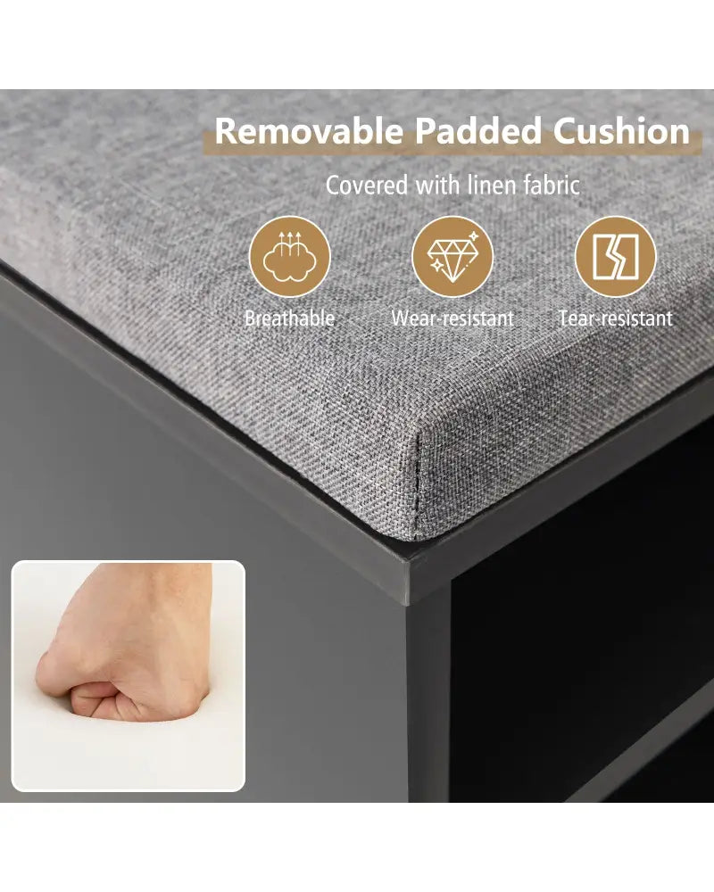 9-cube Shoe Bench with Adjustable Shelves and Removable Padded Cushion-Gray - Gray - Shoe Racks & Storage Benches