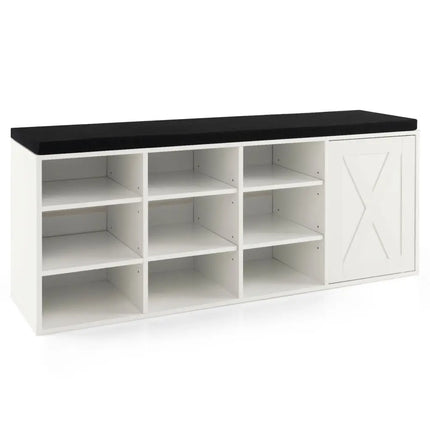 9-cube Shoe Bench with Adjustable Shelves and Removable Padded Cushion-White - White - Shoe Racks & Storage Benches