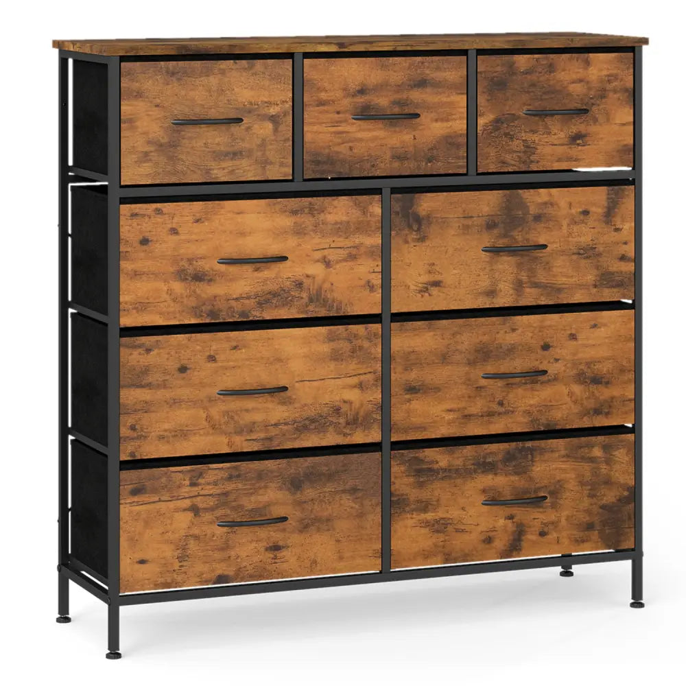 9-Drawer Fabric Dresser with Wooden Top for Bedroom-Rustic Brown - Rustic Brown - Dressers & Chests