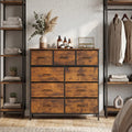 9-Drawer Fabric Dresser with Wooden Top for Bedroom-Rustic Brown - Rustic Brown - Dressers & Chests