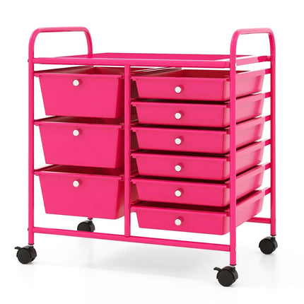 9-Drawer Rolling Storage Cart with Colorful Drawers and Metal Frame-Light Pink - Light Pink - File Cabinets