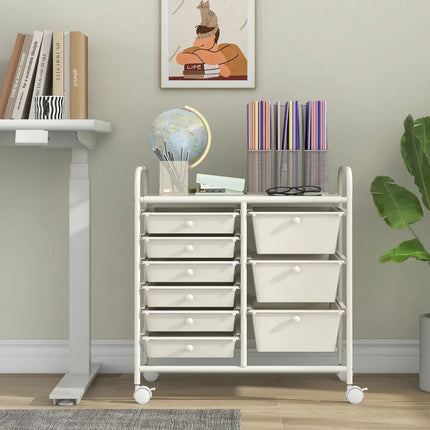 9-Drawer Rolling Storage Cart with Colorful Drawers and Metal Frame-White - White - File Cabinets