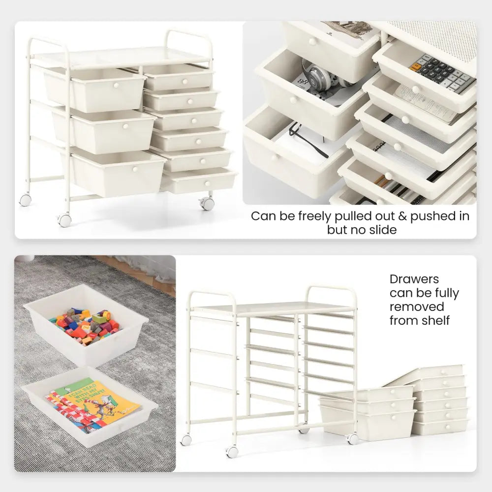9-Drawer Rolling Storage Cart with Colorful Drawers and Metal Frame-White - White - File Cabinets