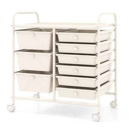 9-Drawer Rolling Storage Cart with Colorful Drawers and Metal Frame-White - White - File Cabinets