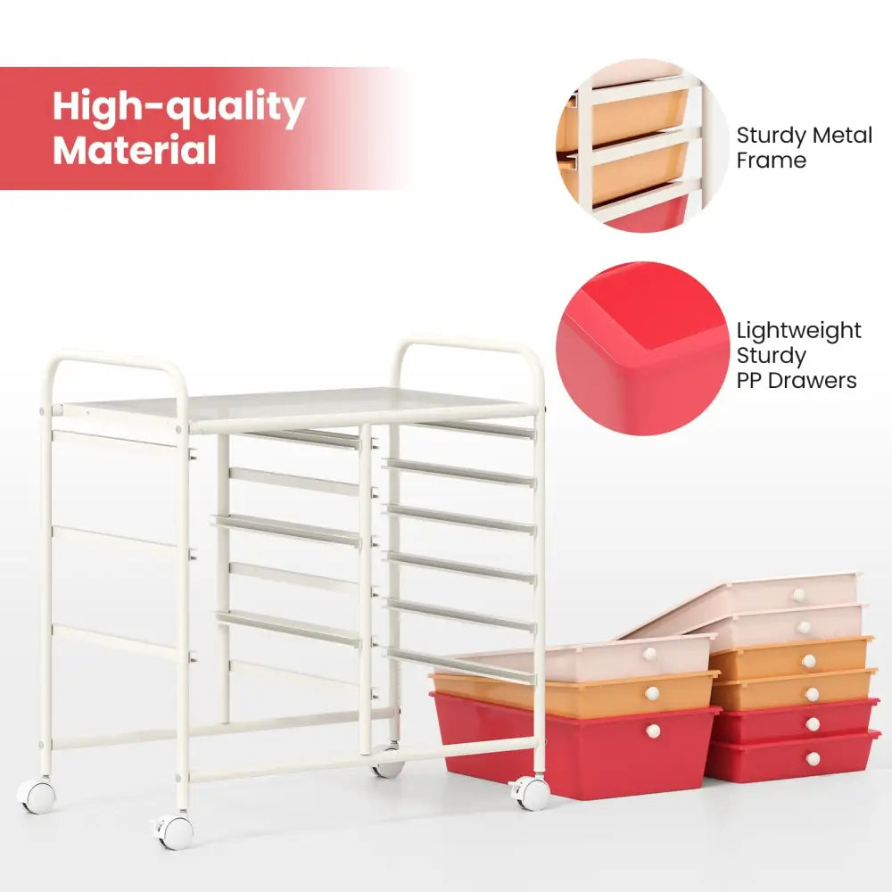 9-Drawer Rolling Storage Cart with Colorful Drawers and Metal Frame-Macaron - Macaron - File Cabinets