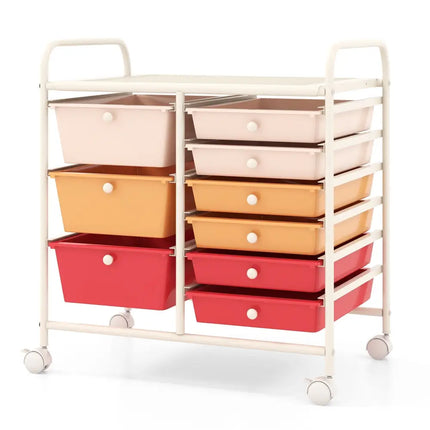 9-Drawer Rolling Storage Cart with Colorful Drawers and Metal Frame-Macaron - Macaron - File Cabinets