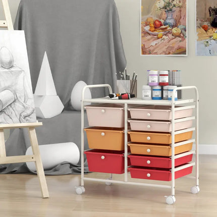 9-Drawer Rolling Storage Cart with Colorful Drawers and Metal Frame-Macaron - Macaron - File Cabinets