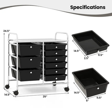 9-Drawer Rolling Storage Cart with Colorful Drawers and Metal Frame-Black - Black - File Cabinets