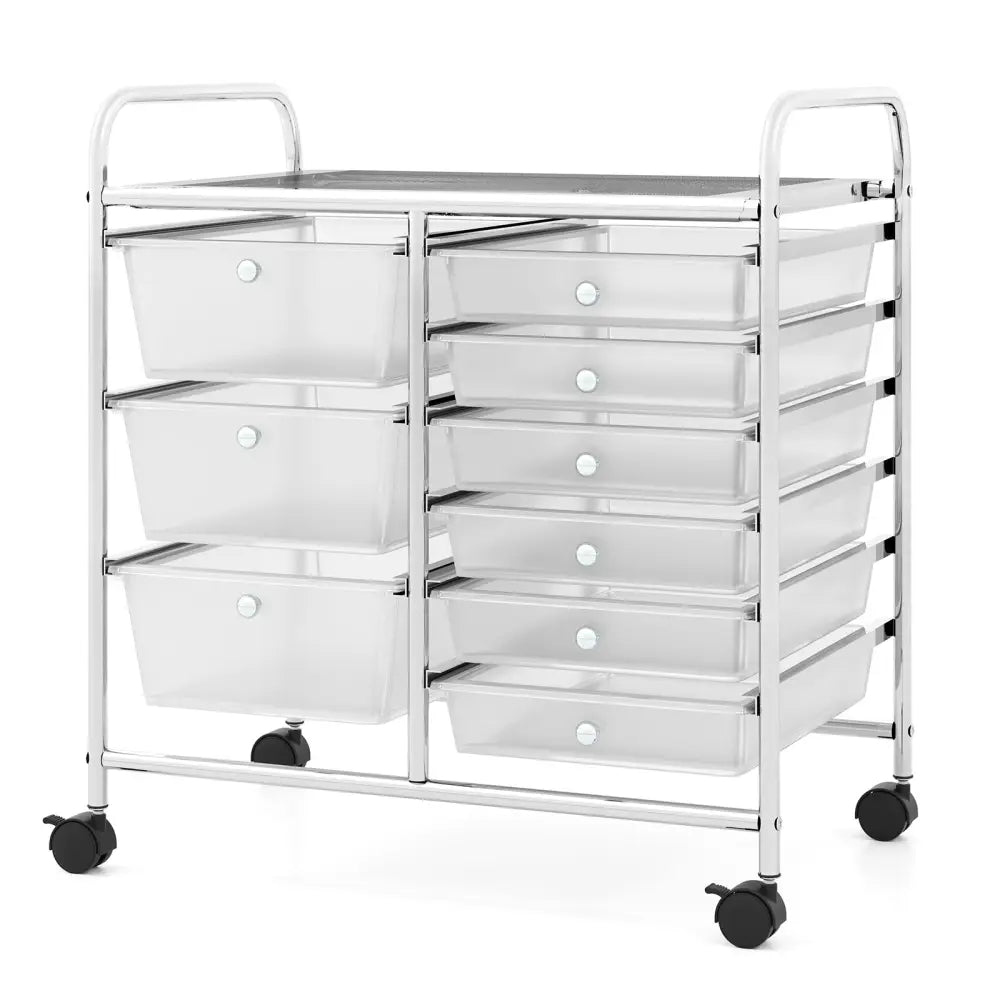 9-Drawer Rolling Storage Cart with Colorful Drawers and Metal Frame-Transparent - Transparent - File Cabinets