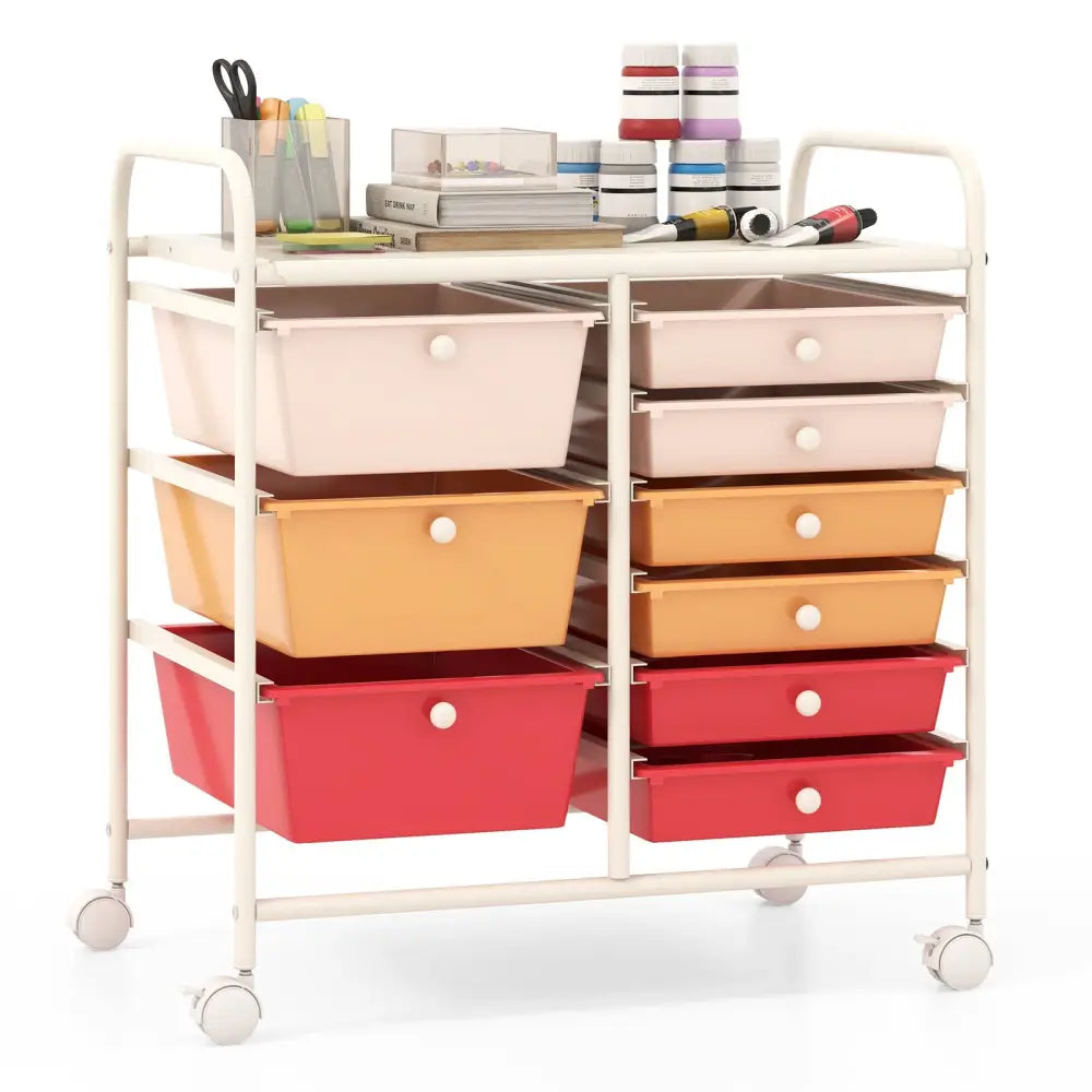 9-Drawer Rolling Storage Cart with Colorful Drawers and Metal Frame-Macaron - Macaron - File Cabinets