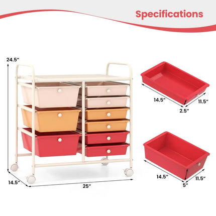 9-Drawer Rolling Storage Cart with Colorful Drawers and Metal Frame-Macaron - Macaron - File Cabinets